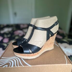 Black strappy wedge sandals